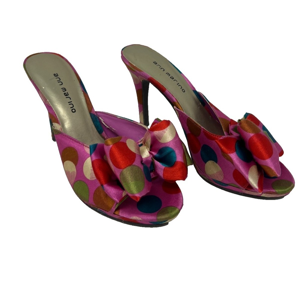 Ann Marino Vintage Polka Dot Slip On Heels Open Toe‎ Sandals Size 7.5M